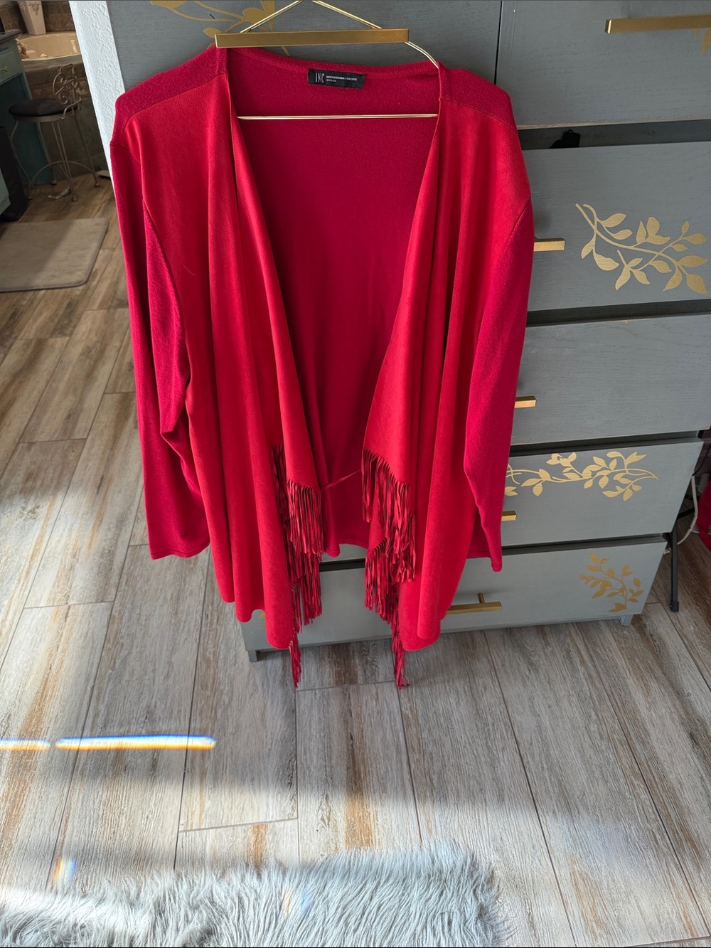 INC International Concepts Vibrant Red Open-Front Fringe Cardigan